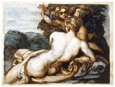 Venus and Cupid in a Landscape, after Annibale Carracci (recto); A Warrior Holding a Shield and Sword, Seen from the Back (verso) MET DR129