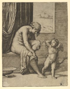 Venus drying her foot with a piece of drapery, Cupid in front of her, holding a bow in his left hand MET DP854066