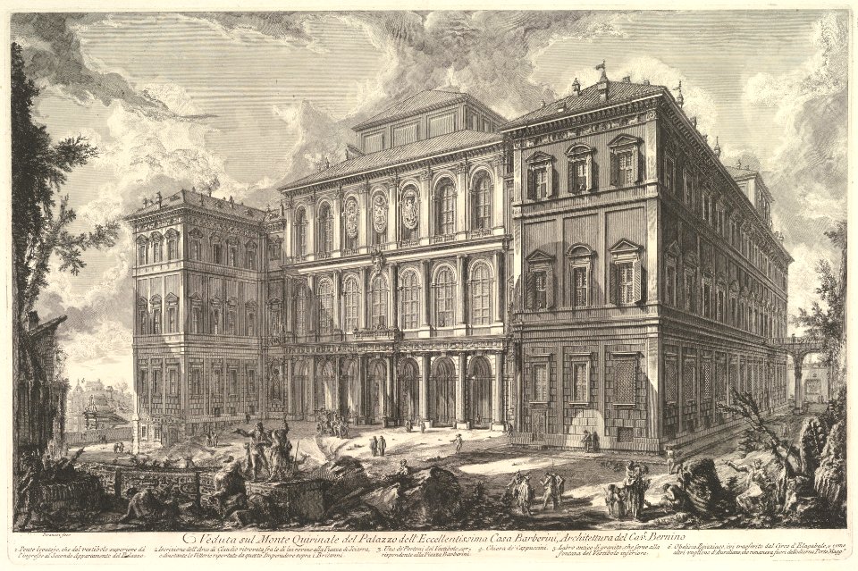 View of the palace of the illustrious Barberini family on the Quirinal Hill, designed by Cavaliere Bernini, from Vedute di Roma (Roman Views) MET DP828236