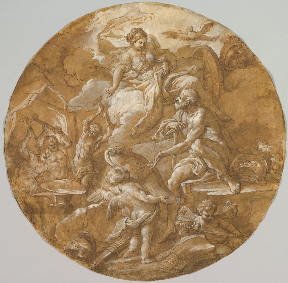 Venus at the Forge of Vulcan (recto); Sketches with Two Putti (verso) MET DP828285