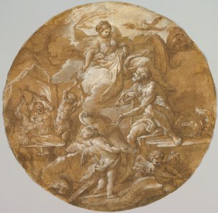 Venus at the Forge of Vulcan (recto); Sketches with Two Putti (verso) MET DP828285