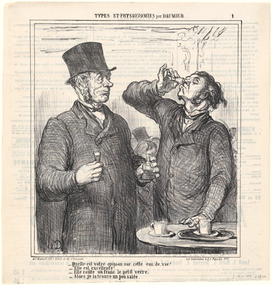 What's your opinion of this brandy?, from 'Types and features,' published in Le Charivari, May 2, 1864 MET DP877326