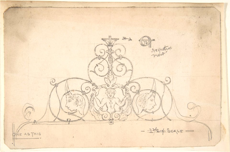 Wrought Metal Foliate Ornament with Grotesque Masks MET DP806680