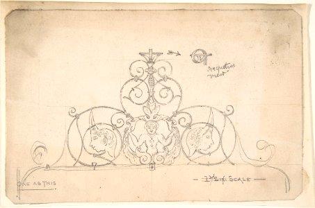 Wrought Metal Foliate Ornament with Grotesque Masks MET DP806680