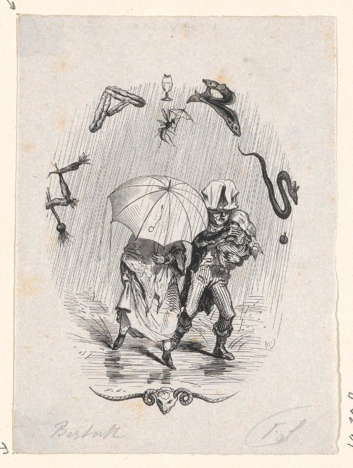 Woman and Man Carrying a Child, Walking in the Rain with an Umbrella MET DP874405