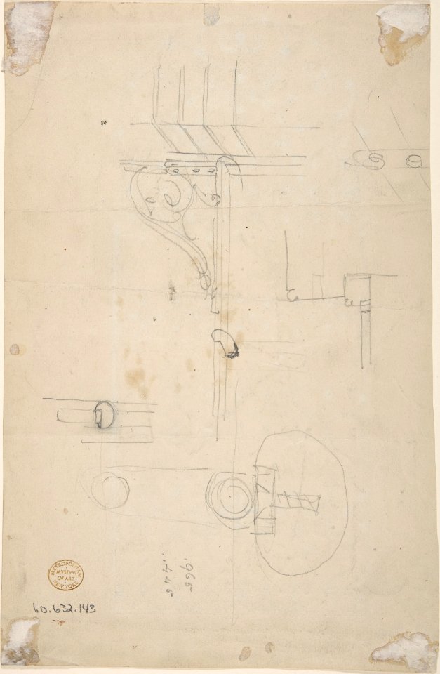 Wrought Iron Gate Design (recto), Sketches for Bracket (verso) MET DP806788