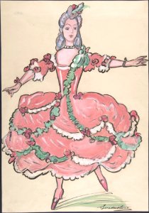 Woman in an elegant pink and green gown MET DP804817