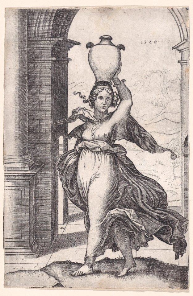 Woman Carring a Vase on Her Head Met DP888633