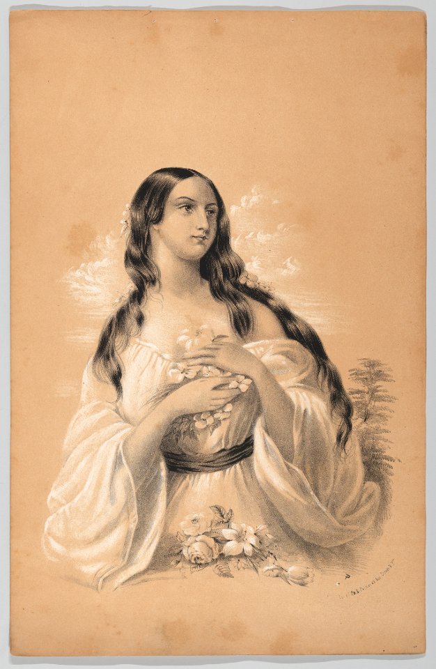 Woman Holding Flowers, in The New York Drawing Book, Containing a Series of Original Designs and Sketches of American Scenery, No. 2 MET DP860315