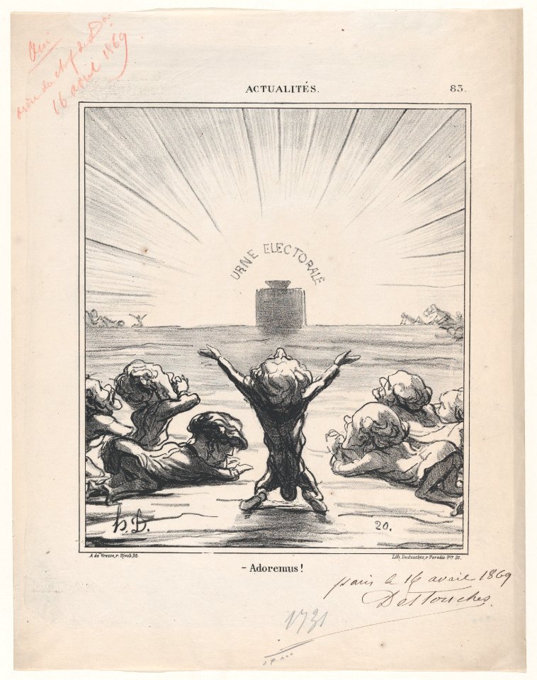 We worship you, beloved voter, from 'News of the day,' published in Le Charivari, May 5, 1869 MET DP877763