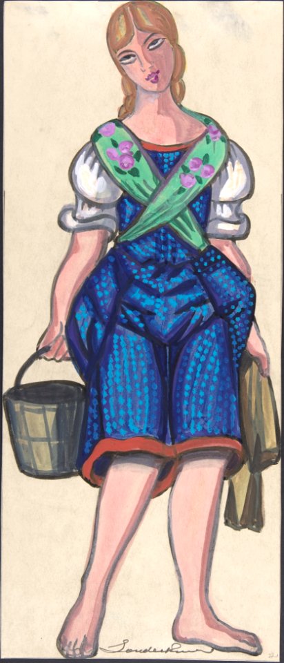 Woman dressed as a milkmaid holding a pail MET DP804822