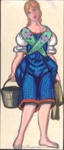 Woman dressed as a milkmaid holding a pail MET DP804822