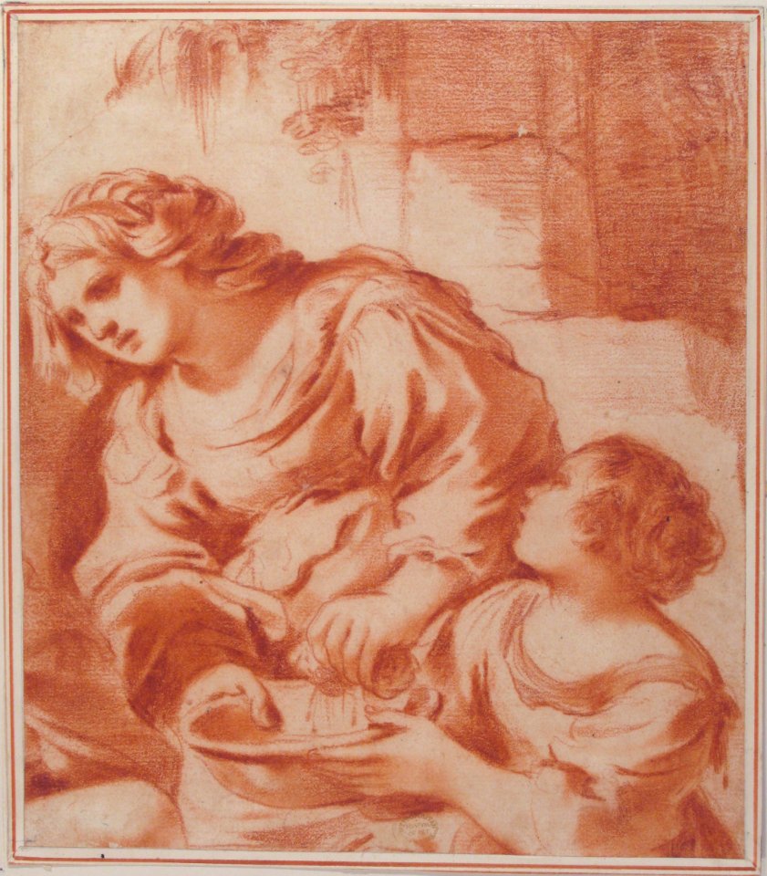 Woman Soaking a Cloth in a Bowl Held by a Girl (copy from Guercino's Saint Sebastian Tended by Irene) MET 80.3.282