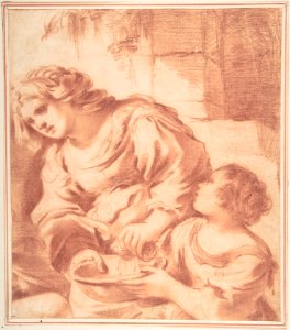 Woman Soaking a Cloth in a Bowl Held by a Girl (copy from Guercino's Saint Sebastian Tended by Irene) MET DP810225
