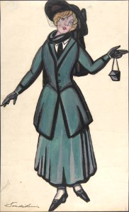 Woman wearing a blue-green suit MET DP804833