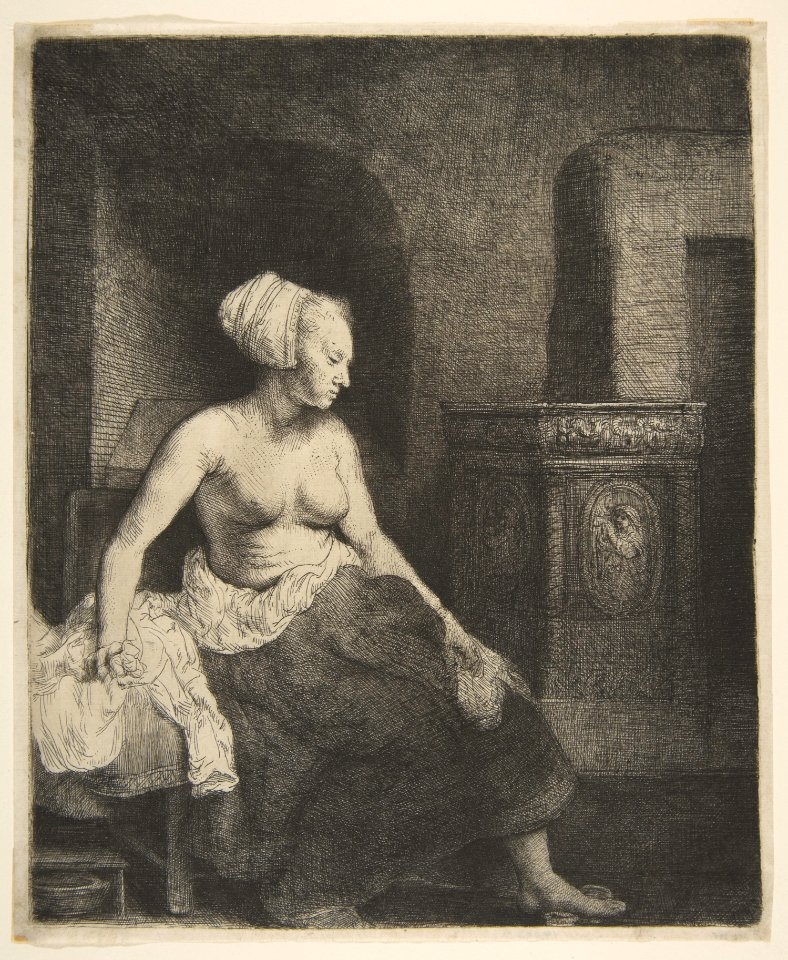Woman Sitting Half-Dressed beside a Stove MET DP814969