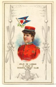 Zelie de Lussan in Colors of Oceanic Yacht Club, from the Yacht Colors of the World series (N140) issued by Duke Sons & Co. to promote Honest Long Cut Tobacco MET DP865728