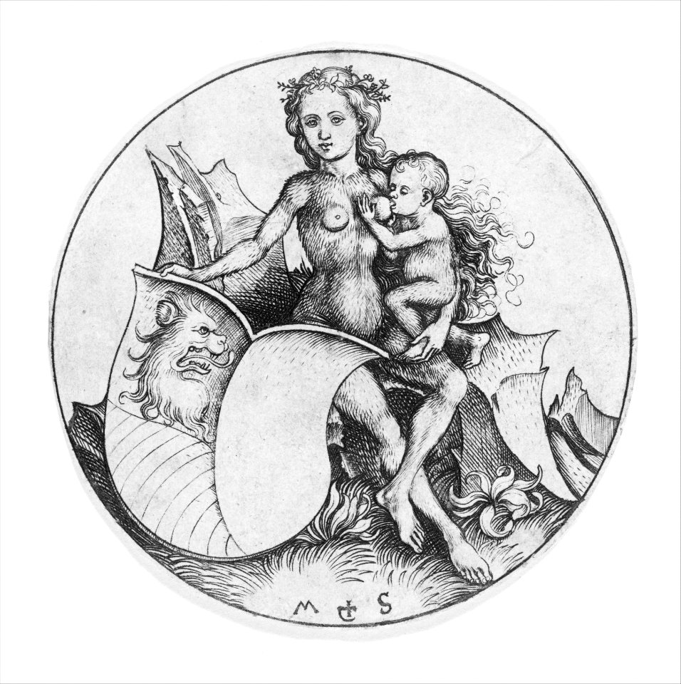 Wild Woman Holding a Shield with a Lion's Head MET MM47655