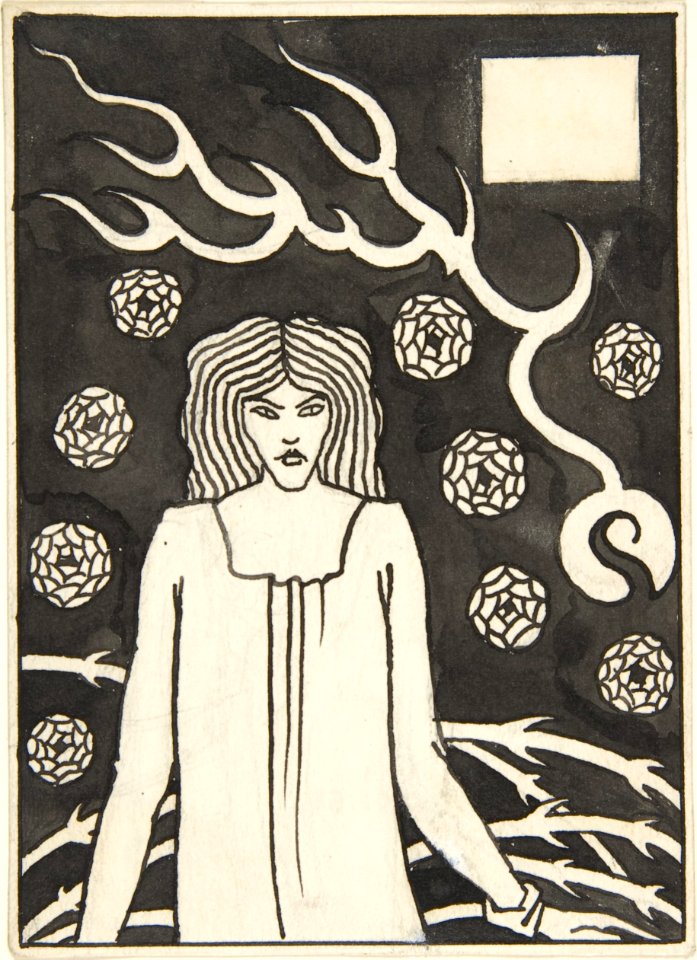 Young Woman Surrounded by Briars, Lightning and Roses (Chapter Heading for Thomas Malory, "Le Morte d'Arthur," J. M. Dent 1893–94, Part III, book vi, chapter xvii, p. 215 and Part VII, book x, chapter xxii, p. 500) MET DP800789