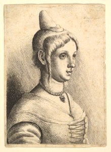 Young woman with a conical hat to right MET DP823760