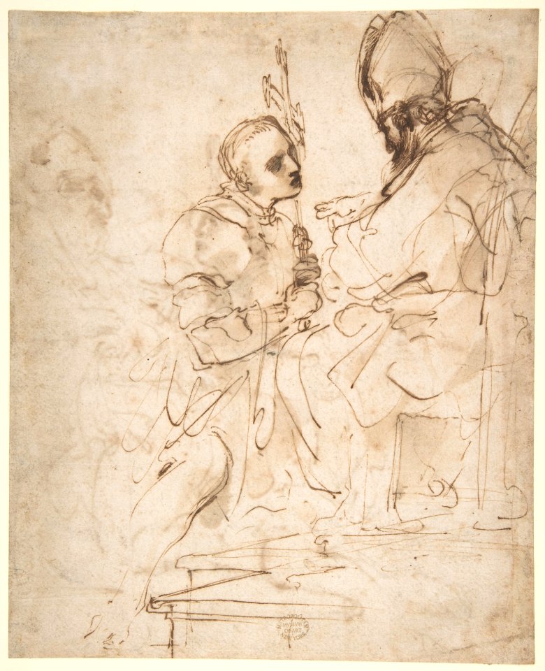 Youth Kneeling before a Prelate (recto); Another Study of a Youth Kneeling before a Prelate (verso) MET DP810418