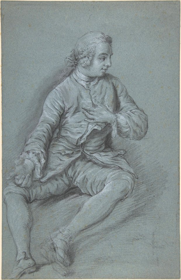 Young Man Seated on the ground with his left hand at his chest MET DP808582
