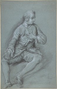 Young Man Seated on the ground with his left hand at his chest MET DP808582