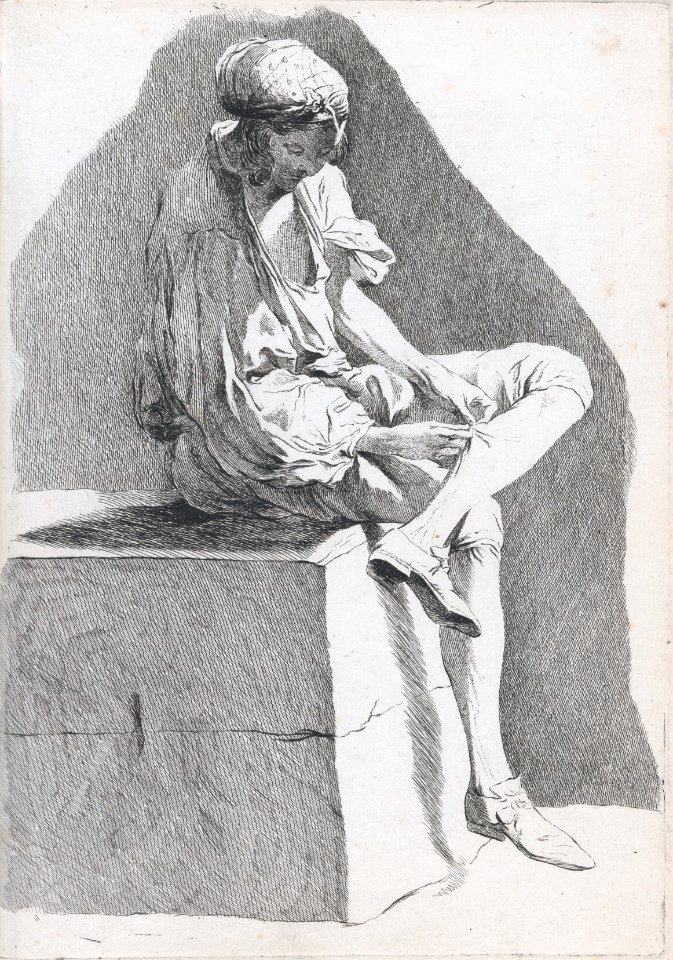 Youth Examining his Stocking (Young Boy of the People), pl. XVI from "Recueil de caricatures" MET DP876389