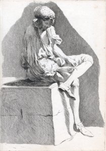 Youth Examining his Stocking (Young Boy of the People), pl. XVI from "Recueil de caricatures" MET DP876389
