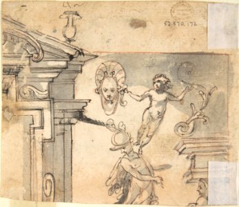 Winged Hippocamp supporting a Vase (recto); Figure Studies and Architectural Design (verso) MET DP801987