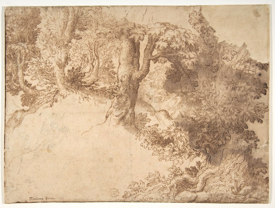 Woodland Scene with Light Sketch of a Madonna and Child MET DP810704