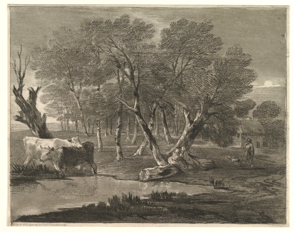 Wooded Landscape with Cows beside a Pool, Figures and Cottage MET DP819246