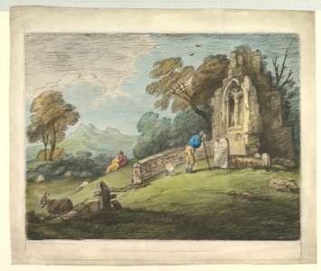 Wooded Landscape with Peasant Reading Tombstone, Rustic Lovers and Ruined Church MET DP819244