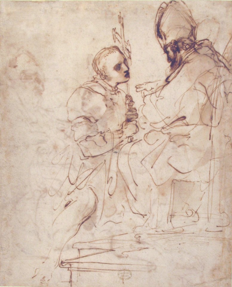 Youth Kneeling before a Prelate (recto); Another Study of a Youth Kneeling before a Prelate (verso) MET 08.227.29 RECTO