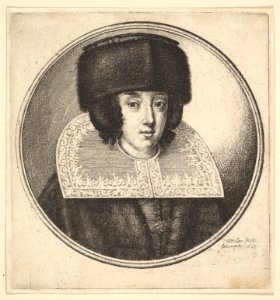 Woman with stiff lace collar and flat-crowned fur hat MET DP823892