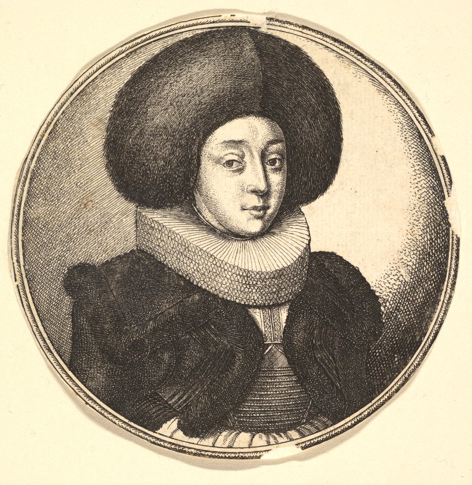Woman with large circular fur hat and lace ruff MET DP823891