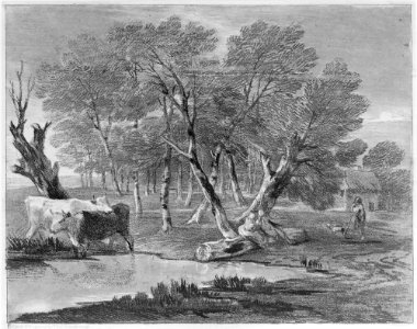 Wooded Landscape with Cows beside a Pool, Figures and Cottage MET MM15898