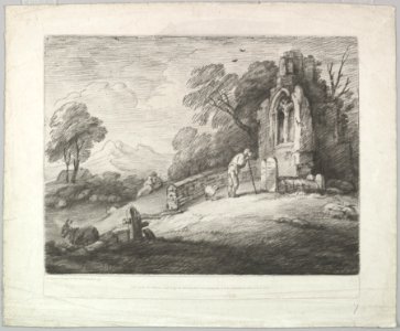 Wooded Landscape with a Peasant Reading a Tombstone, Rustic Lovers and a Ruined Church MET DP822093