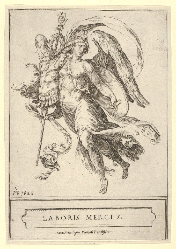 Winged Victory holding a trophy of arms in her right hand and a shield in her left MET DP836932
