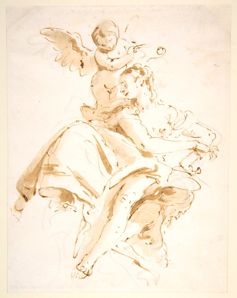 Winged Putto Crowning a Seated Woman Who Looks to the Left MET DP811902