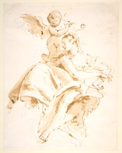 Winged Putto Crowning a Seated Woman Who Looks to the Left MET DP811902