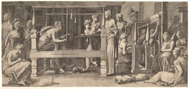 Women spinning, weaving and sewing MET DP824208
