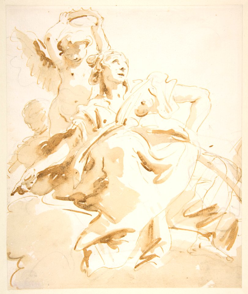 Winged Putto Crowning a Seated Woman Who Looks Upward MET DP811886