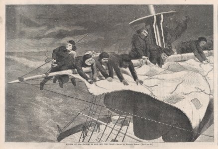 Winter at Sea – Taking in Sail off the Coast – Drawn by Winslow Homer (Harper's Weekly, Vol. VIII) MET DP875284