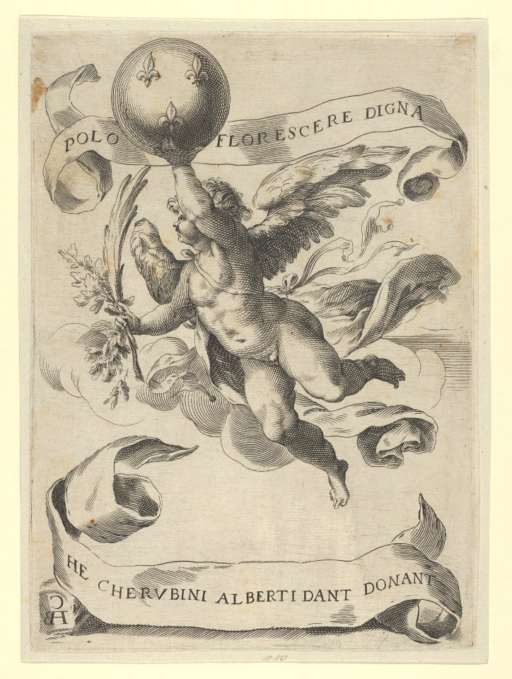 Winged genius with the Arms of the Medici in his right hand and foliage in his left MET DP836897