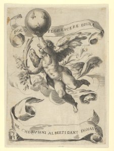 Winged genius with the Arms of the Medici in his right hand and foliage in his left MET DP836897