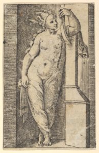 Woman with a winged head standing in a niche MET DP854364