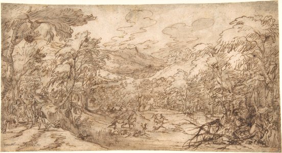 Wooded Landscape with Stag Hunt MET DP801846
