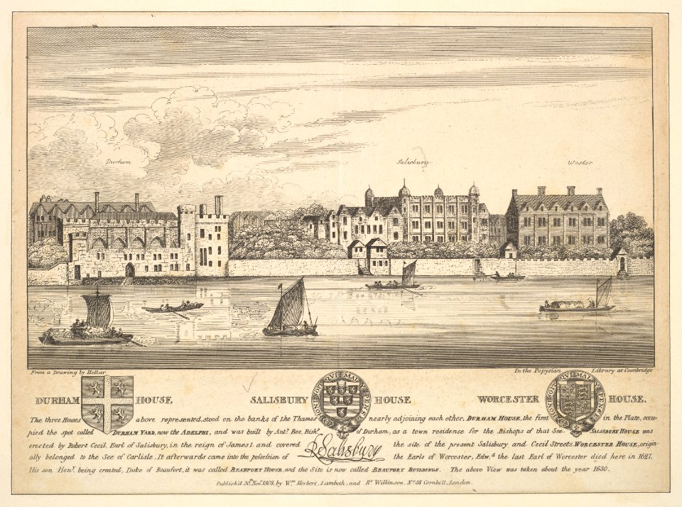 Durham House, Salisbury House and Worcester House on the Thames MET DP823909