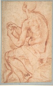 Kneeling Male Figure with Outstretched Arms (recto); Semi-Nude Seated Male Figure seen from Behind (verso) MET DP810766